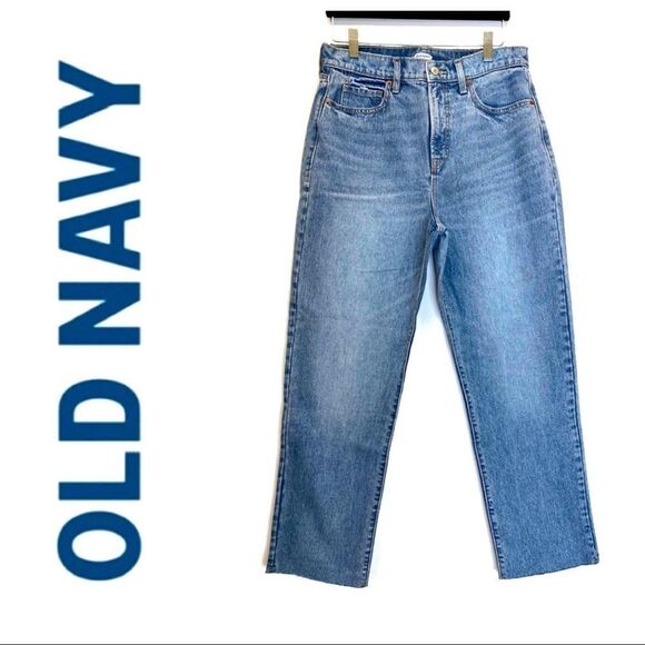 OLD NAVY Extra-High Waisted BOYFRIEND LOLA Straight Rigid Raw-Edge SIZE 10 - Picture 2 of 8